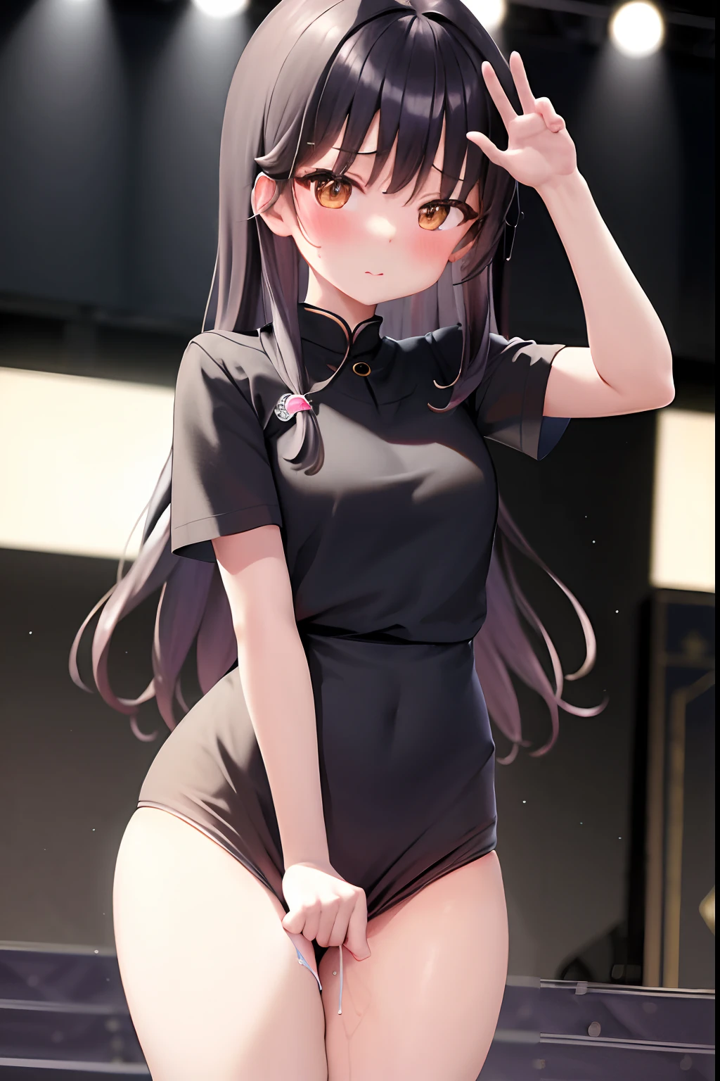 masterpiece,top-quality, 独奏,On stage, general public,girl,fullnude,Kawaii Girl,Love juice drips down to the thighs,Very blush,embarrassed from,Slim legs,Panties,The crotch is visible
