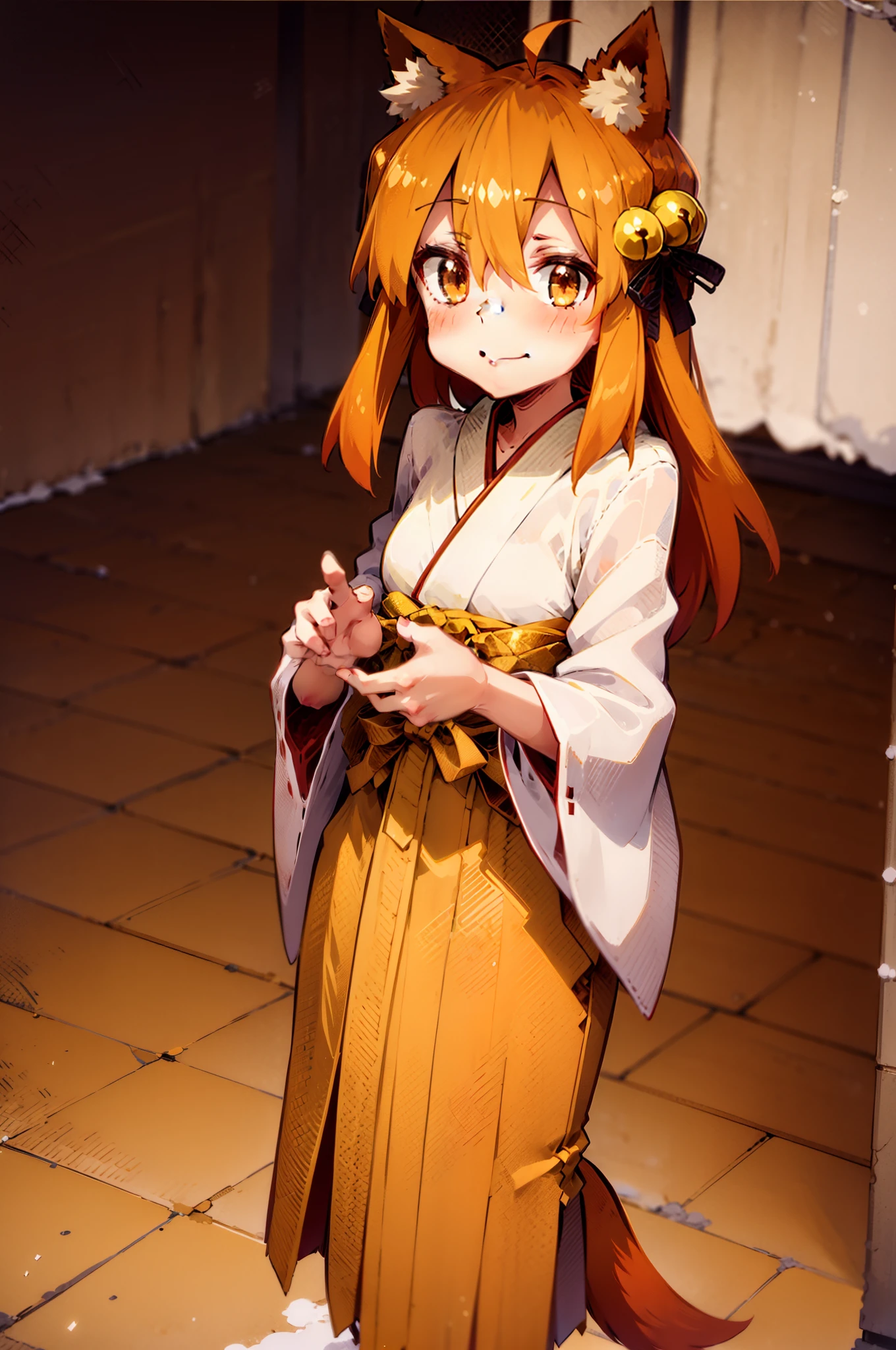 (Excellent), (Ultra Detailed), (Best Illustration), (Masterpiece), Fairy, Beast Ear, Fox Ear, Fox Girl, Fox Tail, Hair Flower, Hair Accessories, Orange Eyes, Orange Hair, Short Hair, Tail, Kimono, Miko, Japanese Costume, Japanese Shrine,, Seated, Embarrassed, Blushing, Crying, Opening Mouth, (Girl Leaking Pee), 1 Girl, Standing, Belbelly Pollar, Panties, Toys, ((((Male Semen Shooting, Sex Toys))), Big Tits, Drooling, Sex with Boys, Biochemical Lab, Short Skirt