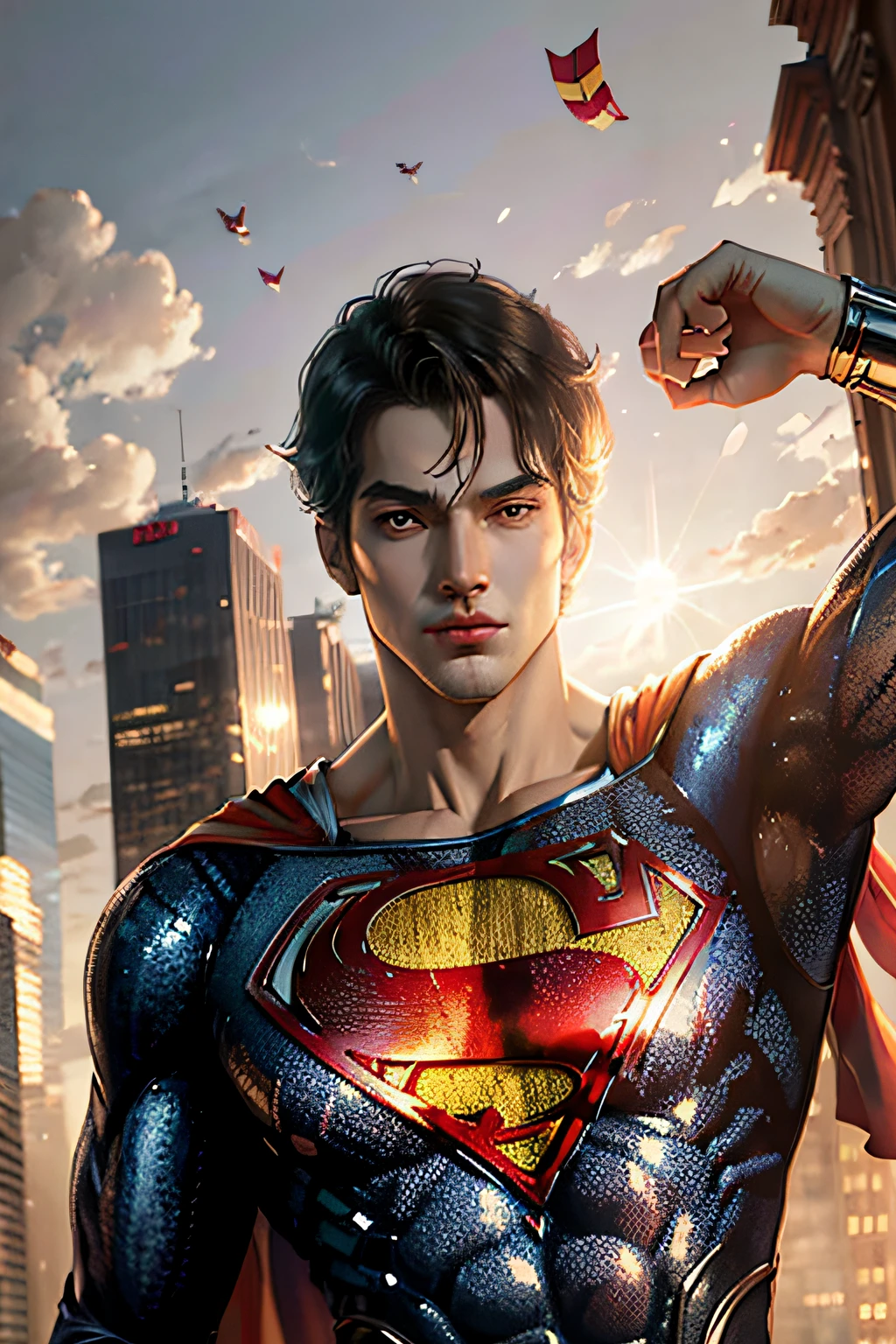 Superman by Artist Skan style. The style is exaggerated and detailed --auto