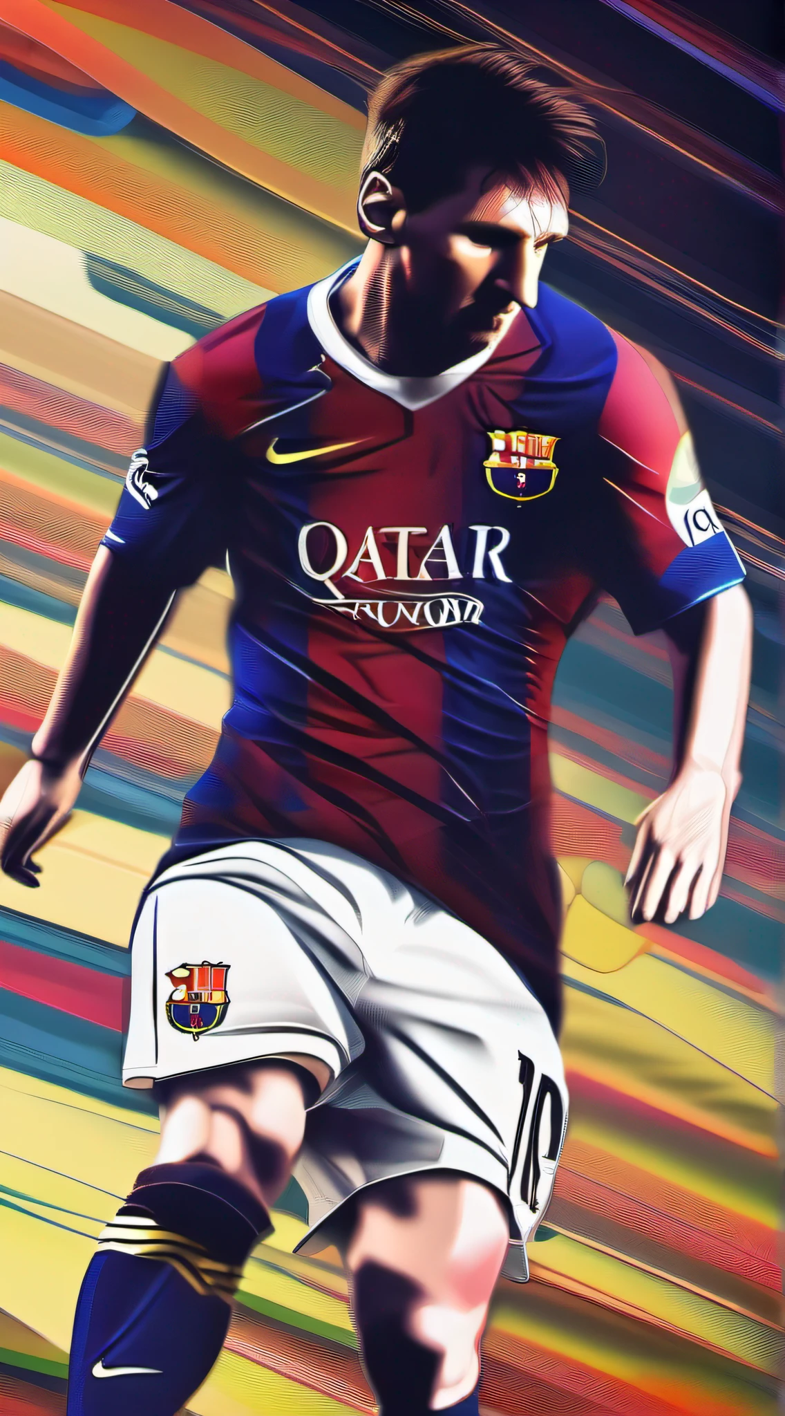 ((MESSI)), masterpiece, best quality,1man, football,soccer, sport clothes, Barcelona uniform, epic, cinematic, 4k, wallpaper, gorgeous, traced light, contrast,badass