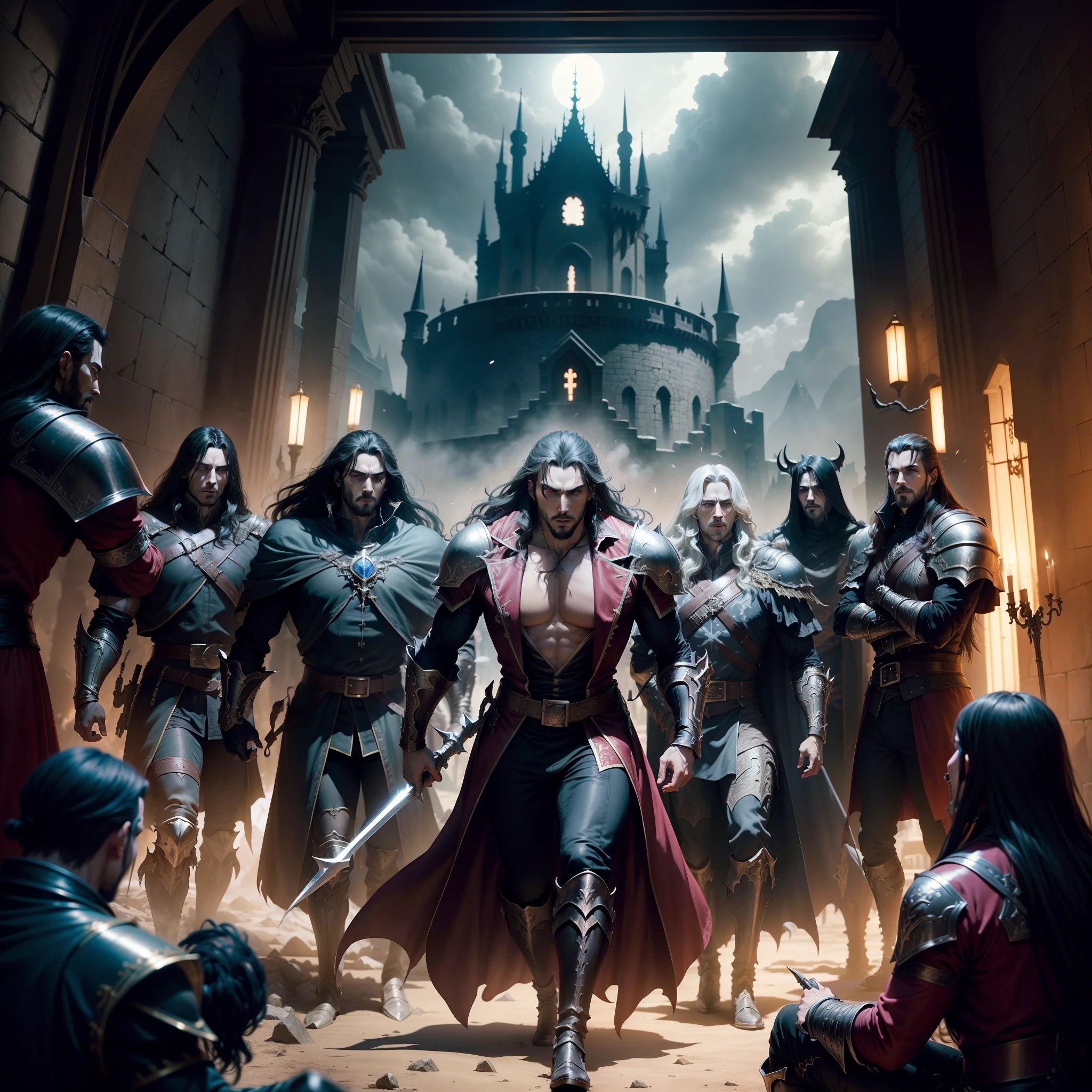 Castlevania Shadow Lord hyper realistic super detailed Dynamic shot masterpiece cinematic scene scenes movie Epic Legendary perspective Lord Dracula's environment leading troops armed with demons into battle War