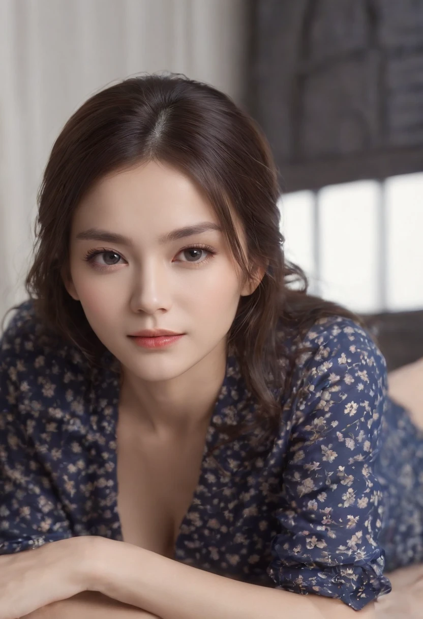 (Top Quality, 16k, Masterpiece: 1.3)), Slender Beauty 1 Person: 1.5, (D Cup Breasts: 1.1, Slender Abs: 1.2), (Black Straight Long Hair), (Ultra Detailed Face and Skin Texture, Ultra Detailed Eyes, Double Eyelids, Ultra Detailed Eyes), (Sharp Focus: 1.2), tight Dark Blue pajamas, Kneeling on Desk, Back ground is President's bedroom
