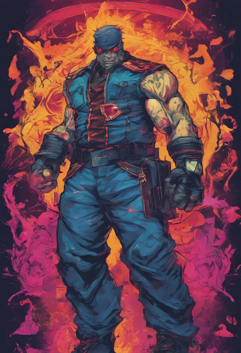 Skull-faced policeman wearing balacrava, bright burning eyes, burning penitentiary background, ultra-detailed background, Biomechanics, strange, scary, Nightmare, very bright colors, light particles, with bright light, Mshiff, Wallpaper art, hard line, ultra line, bold line, Wallpaper UHD wall, no double face, no error.