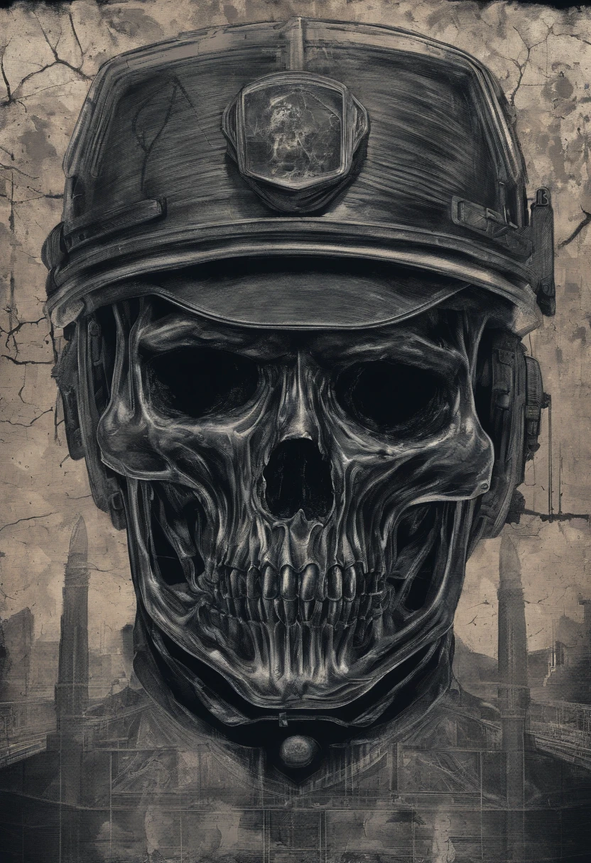 Skull-faced policeman wearing balacrava, bright burning eyes, burning penitentiary background, ultra-detailed background, Biomechanics, strange, scary, Nightmare, very bright colors, light particles, with bright light, Mshiff, Wallpaper art, hard line, ultra line, bold line, Wallpaper UHD wall, no double face, no error.