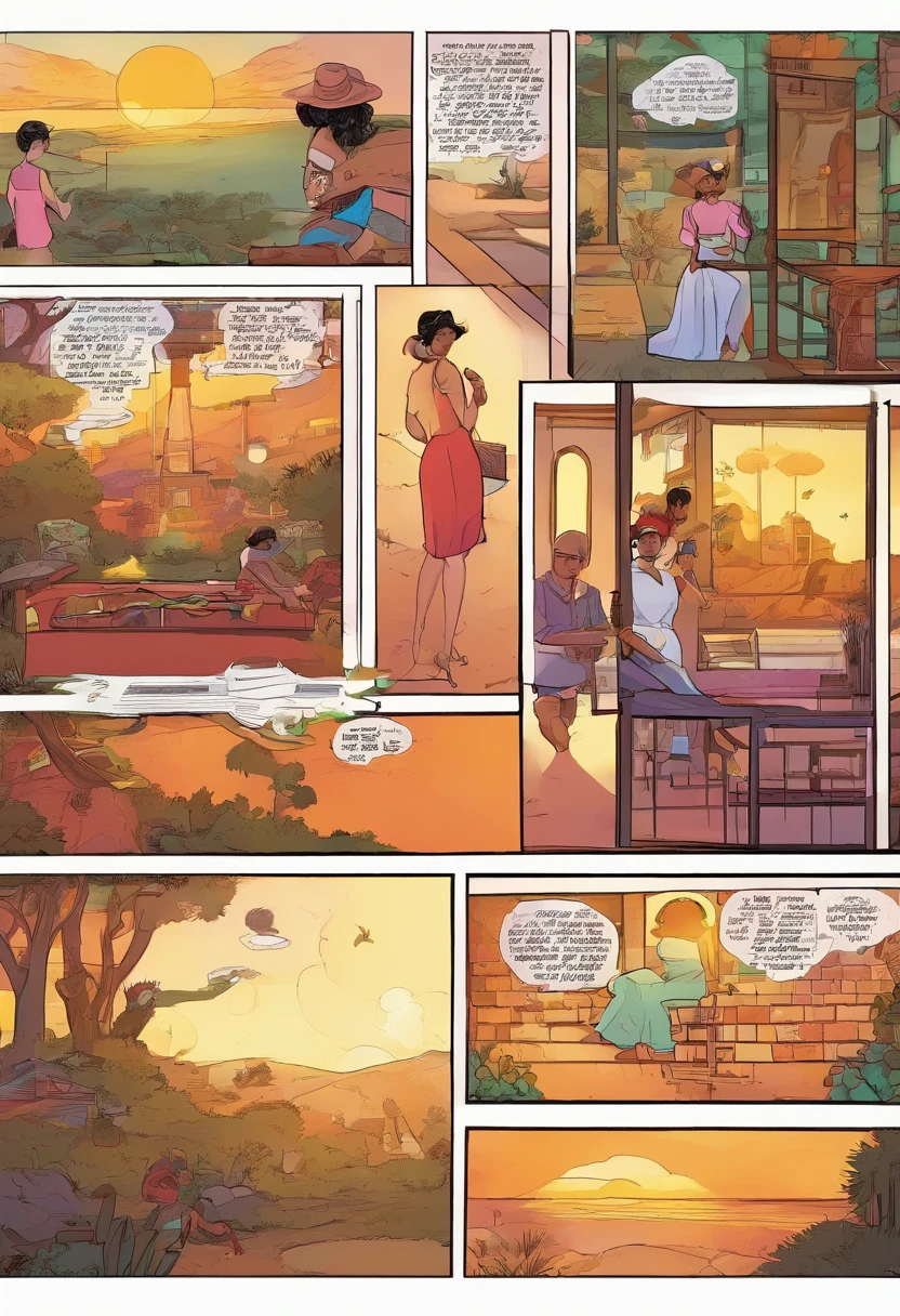 Quadrinhos americanos, The comic is presented in several irregular panels with colors. Uma de vestido transparente olhando a luz da lua, in each block she will be undressed until she is left with nothing.
