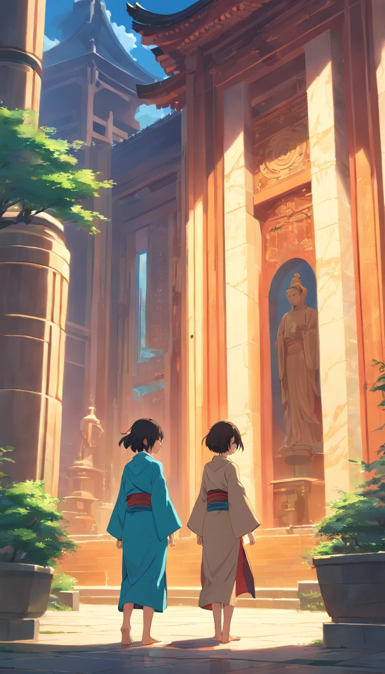 monjes durmiendo en medio de un templo, los monjes se encuentran tirados