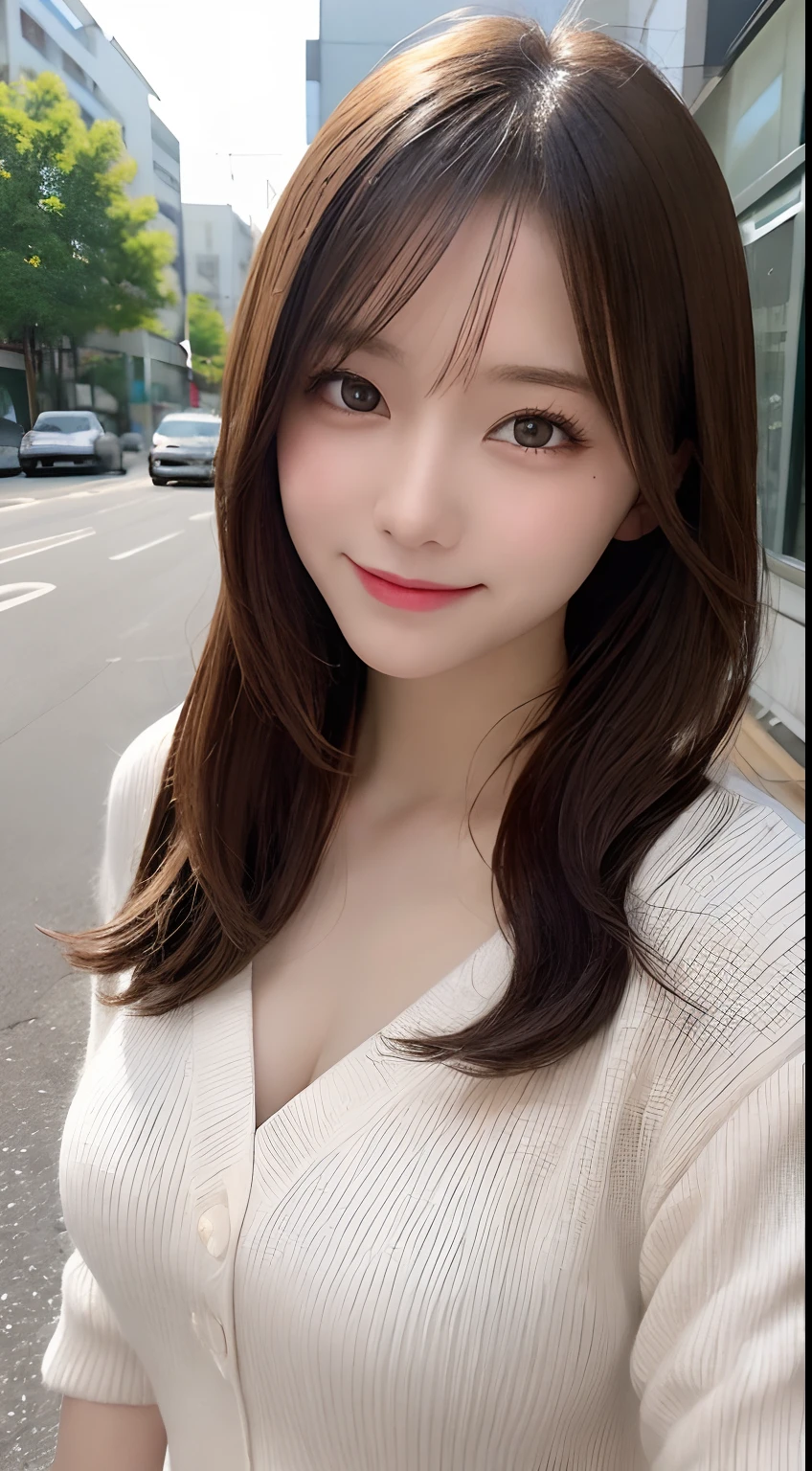 masutepiece, Best Quality, Illustration, Ultra-detailed, finely detail, hight resolution, 8K Wallpaper, Perfect dynamic composition, Beautiful detailed eyes, doress,Medium Hair, mid-chest, Natural Color Lip, Random and sexy poses,Smile,Aoyama Street Walk、20 years girl