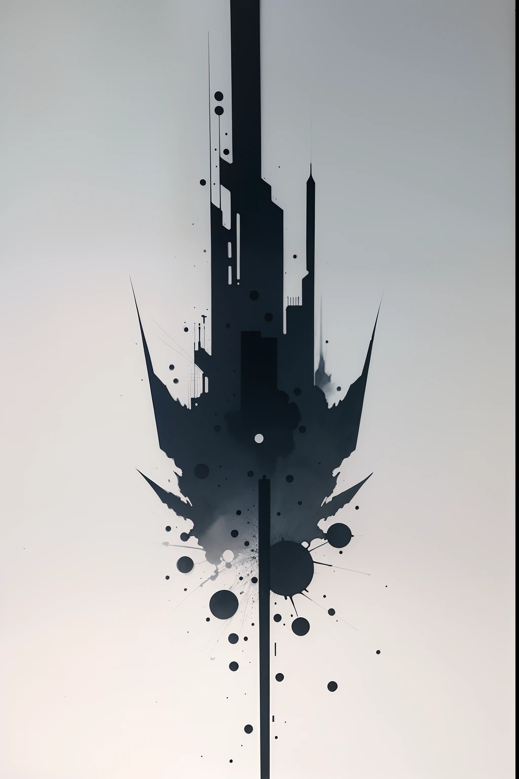 minimalistic ink drawing style, vanishing point on white paper, one line artwork by Tsutomu Nihei, watercolor splash art incorporated as complimentary elements, two colors tattoo, conceptual art