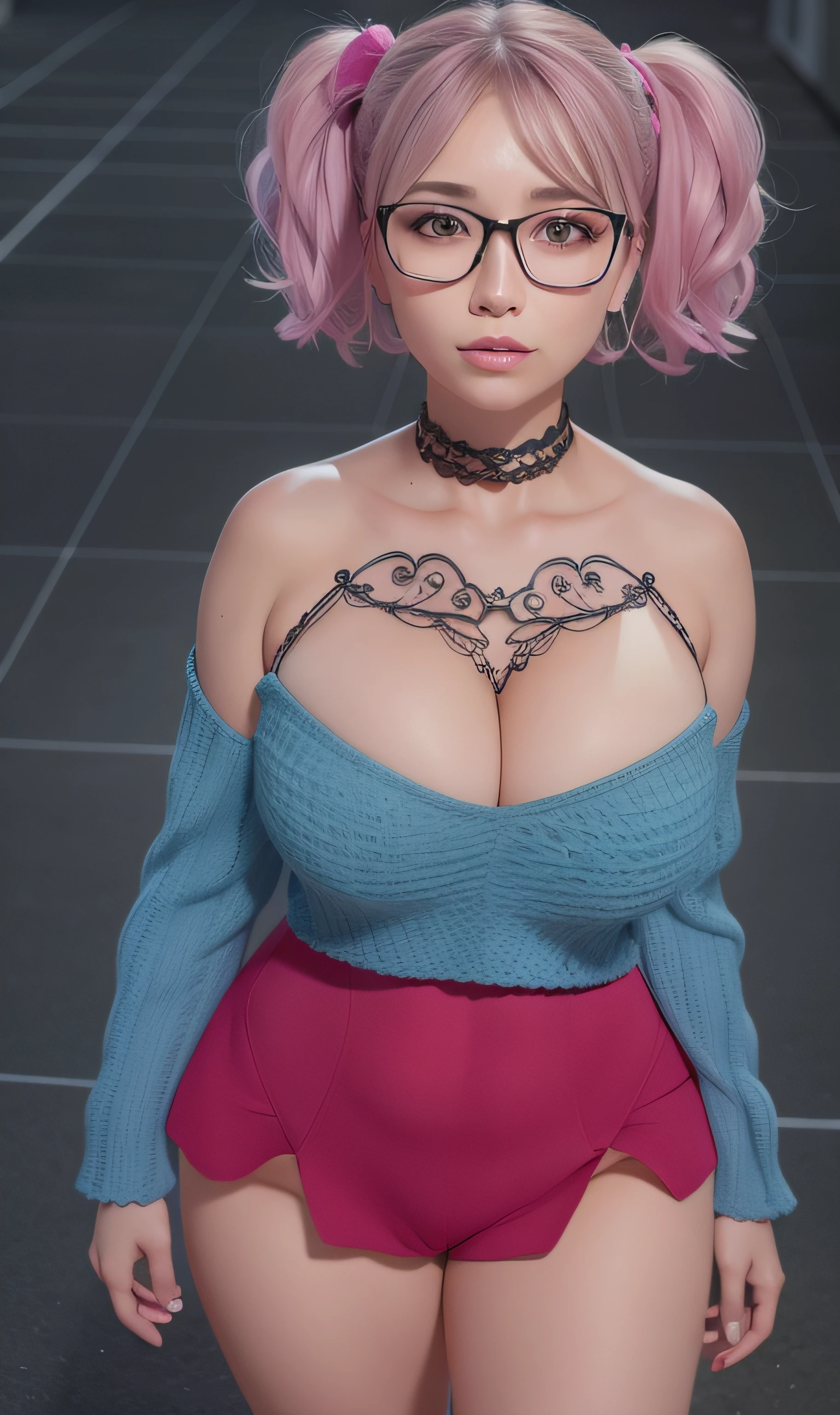 A closeup of a woman with glasses and a pink top, corpo superior realista bonito, parte superior do corpo altamente detalhada, Personagem altamente detalhado, parte superior detalhada do corpo, detalhes mais realistas, [ Fotorrealismo 4K ]!!, corpo inteiro altamente detalhado, [ Fotorrealismo 4K ]!!!, corpo perfeito sombreado realista, parte superior do corpo close up, em roupas! altamente detalhado
