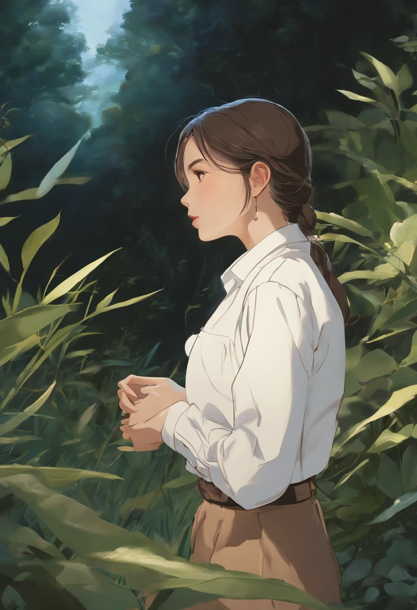 A girl,close up, wearing white shirt, (best quality:1.3), (highres:1), (detailed:1.3), (incredible:1.3), (perfect:1.3), (perfection:1.3), (volume cover art:0), (illustration:1.3), art by studio ghibli