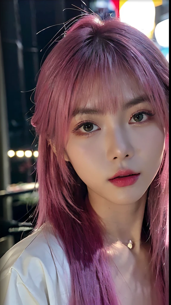 ((Best Quality, 8K, Masterpiece: 1.3)), Sharp: 1.2, (((night, street, night street, neon lights, Tokyo, Japan))), (((detailed and beautiful face))), ((potrait)),
slender face, sexy face, beautiful details eyes, 19years old korean, pretty, ((long hair)), ((bangs)), (((pink hair))), medium breasts, (((black party clothes)))