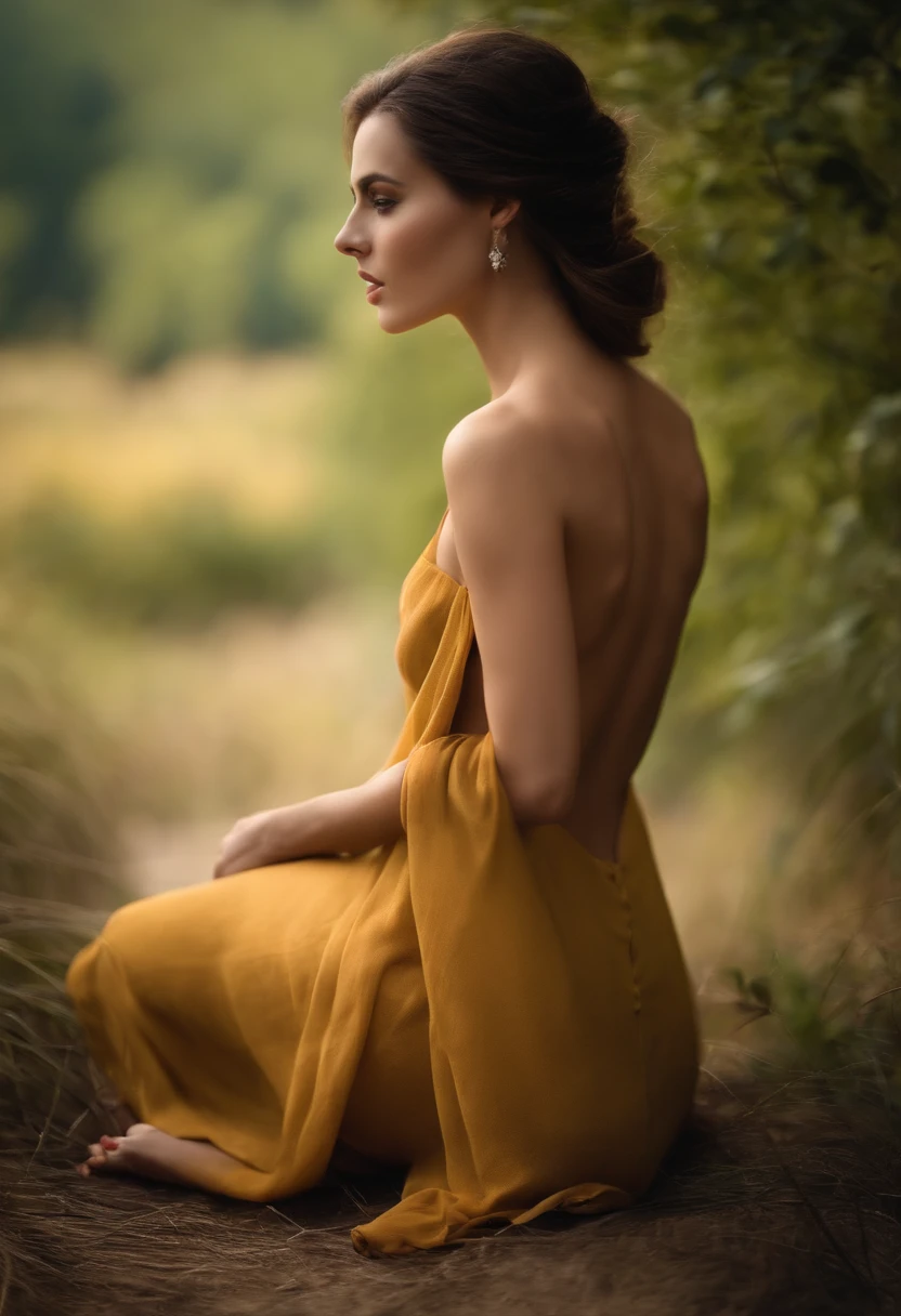 Beautuful Women、barechested、A slender、back turned