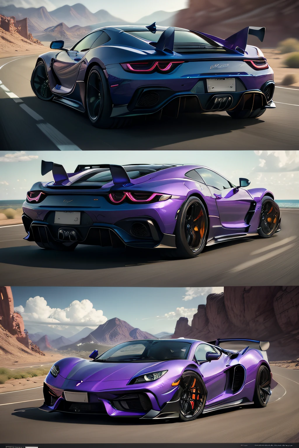 Imagine an exotic car with a custom color that changes from violet to blue depending on the ambient light,
high quality background, ultra detailed scenery, ultra sharp focus,high quality background, 8k resolution, scene is framed using the rule of thirds, detailed scenery,
ultra sharp focus, capturing every detail