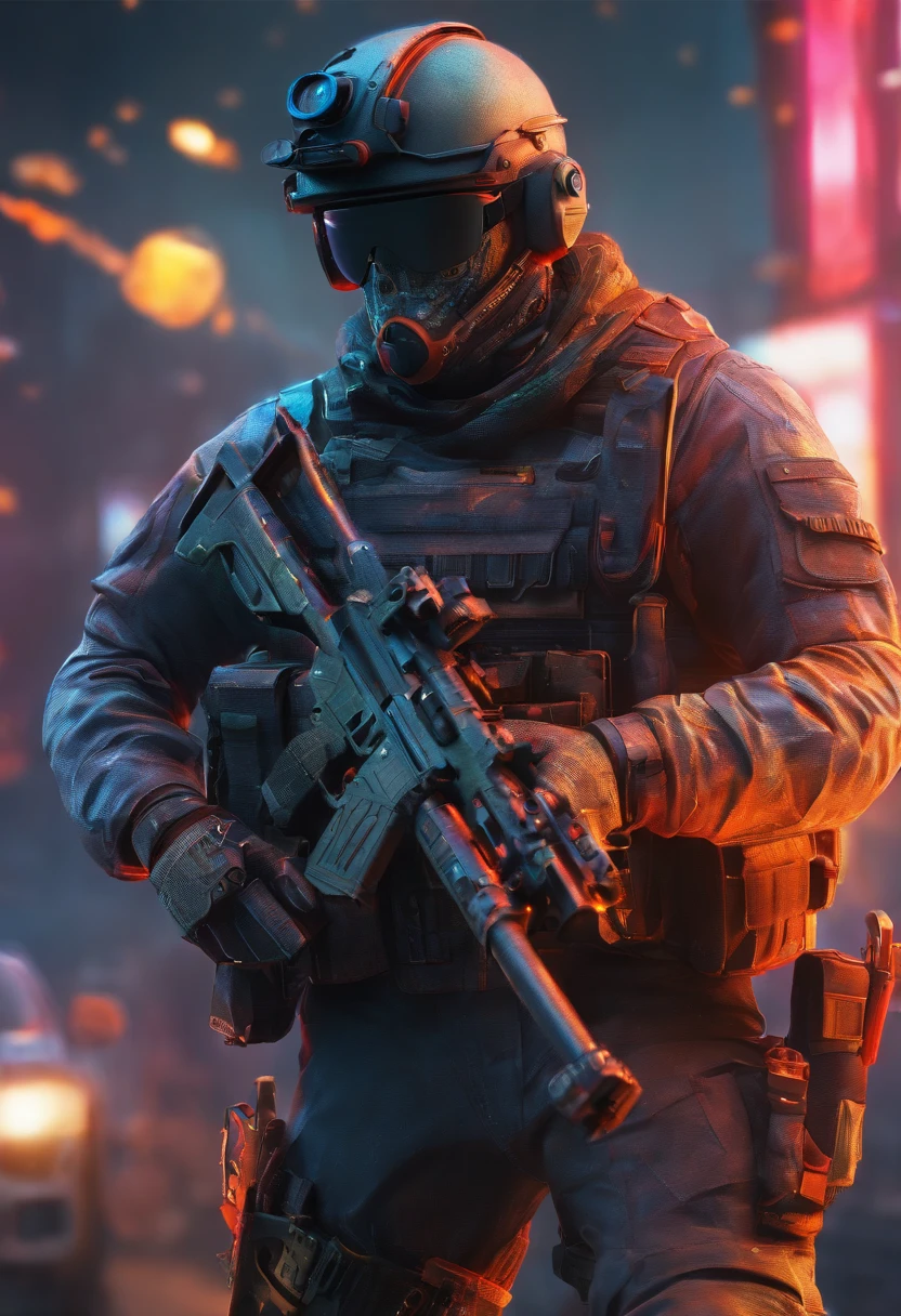 Skull-faced policeman wearing balacrava, bright burning eyes, holding super crafted weapons, super realistic weapons, super detailed weapon, original weaponry, official weaponry, assault rifle weaponry with all realistic details, burning penitentiary background, ultra-detailed background, Biomechanics, strange, scary, Nightmare, very bright colors, light particles, with bright light, Mshiff, Wallpaper art, hard line, ultra line, bold line, Wallpaper UHD, fluorescent image, no double face, no error.
