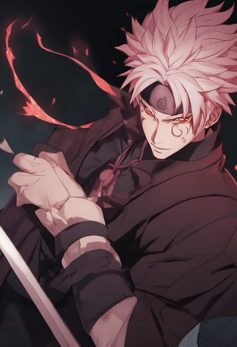 uma imagem de desenho animado de um homem com cabelo rosa e uma camisa branca, Ohararyu, Retrato de Hisoka Hunter Hunter, Ichigo Kurosaki, human male demon, com o dedo indicador, cara bonito na arte demon slayer, Coringa como Naruto, Gatilho Estilo de Arte de Anime, Coringa se parece com jujutsu kaisen, Demon Boy, demon male, Jujutsu Kaisen