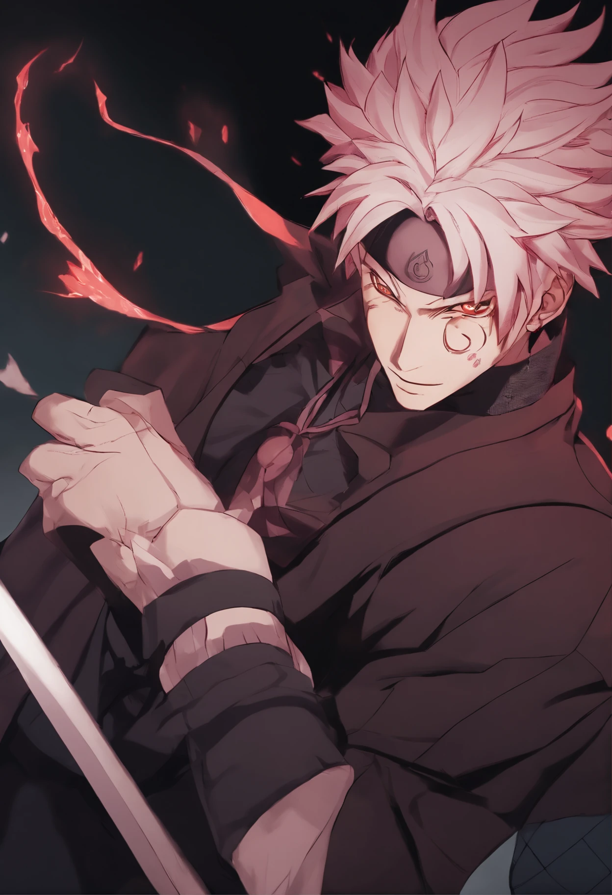 uma imagem de desenho animado de um homem com cabelo rosa e uma camisa branca, Ohararyu, Retrato de Hisoka Hunter Hunter, Ichigo Kurosaki, human male demon, com o dedo indicador, cara bonito na arte demon slayer, Coringa como Naruto, Gatilho Estilo de Arte de Anime, Coringa se parece com jujutsu kaisen, Demon Boy, demon male, Jujutsu Kaisen