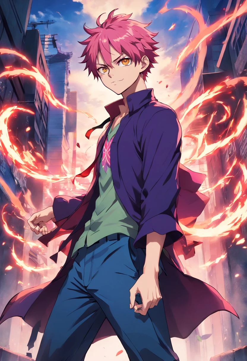 uma imagem de desenho animado de um homem com cabelo rosa e uma camisa branca, Ohararyu, Retrato de Hisoka Hunter Hunter, Ichigo Kurosaki, human male demon, com o dedo indicador, cara bonito na arte demon slayer, Coringa como Naruto, Gatilho Estilo de Arte de Anime, Coringa se parece com jujutsu kaisen, Demon Boy, demon male, Jujutsu Kaisen