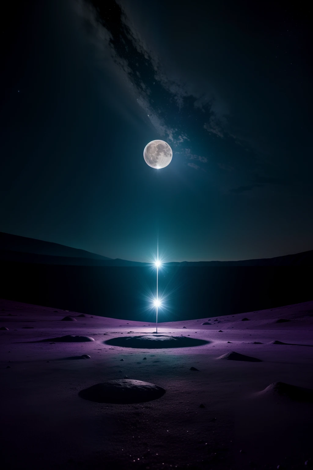 photography image of the moon and the luminous stars, dark night sky, specular lighting, visible shadows, shadow mapping, visible reflections, bright lush colours, highly detailed, illustration, bold colours, cinematic, masterpiece collection, volumetric lighting, warm dreamy lighting
