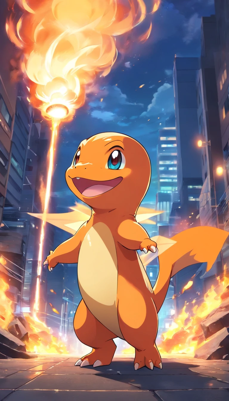 Charmander em com um fundo pegando fogo