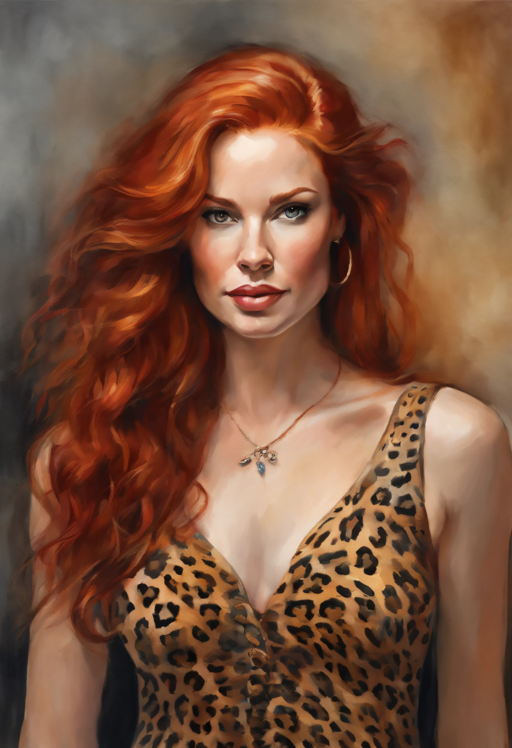 red-haired white woman painting, wearing a leopard print dress
Tags: woman, redhead, white, painting, leopard print dress, detailed features, long red hair, vibrant colors, artistic medium, realistic style, brush strokes, professional quality, vivid details, emphasis on facial features, expressive eyes, captivating lips, focused expression, studio lighting, high-resolution image, photorealistic, detailed texture, fine lines, graceful posture, confident stance, creative background, rich colors, soft lighting, captivating composition.