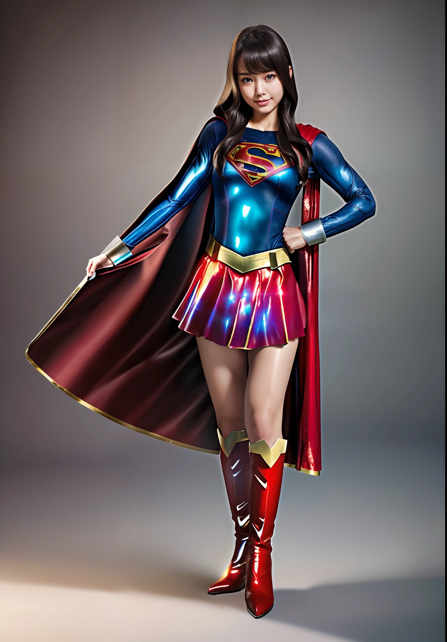 (((Make the most of the original image)))、(((Supergirl Costume)))、(((lustrous dark hair)))、(((Suffering)))、(((Feet must necessarily be worn with black tights)))、(((You need to wear red boots)))、((Top image quality、8K))、((top-quality、8K、masterpiece:1.3))、Crisp focus:1.2、Beautiful woman with perfect body shape:1.4、Slender Abs:1.2、((layers-Cut、large boob:1.2))、a wet body:1.5、Highly detailed facial and skin texture、
