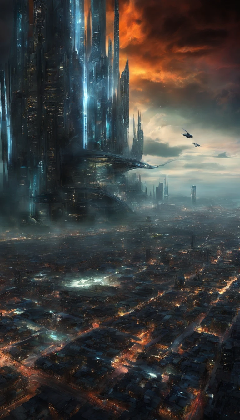 (sci-fi world:1.5), (a flying city:1.7), (futuristic ai-powered cities:1.3), panoramic view, thick clouds, (masterpiece), (vivid colors:1.7), (iridescent white: 1.4), surrealistic