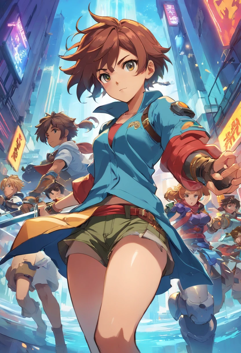 Masterpiece, High quality, Best quality, High detail, Perfect draw, Photos taken from video games，Shows a group of women and men with swords, Official artwork, Detailed cover artwork, key art, promo art, Album art, front cover of a new video game, Enhanced, offcial art, An anime cover, board game cover art, promotional art, Box art, album covers, The cover of the game, battle chasers, Official anime artwork, album covers, High quality face, high quality hand, By mammals_Style, outstanding, Perfect gestures, high-detailed hands