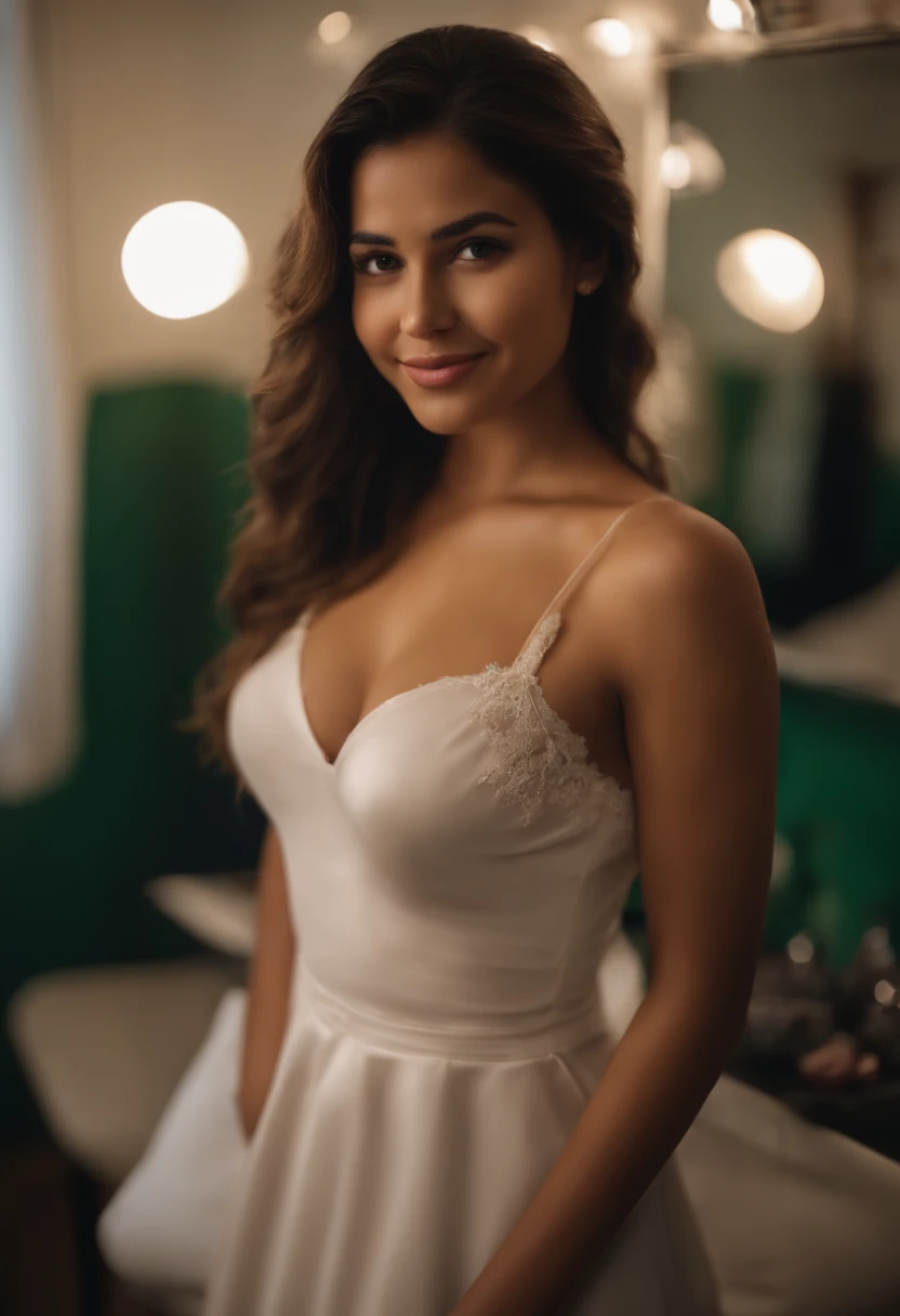 Masterpiece, Highest quality, 8K, hdr, (head to toe:1.4), RAW digital build lenses,A young Rondônia or Rondonian woman stands proudly, Slim, Sexy body and face, Smile mockingly at the audience, Expensive modern clothing, hair adornments, Discrete jewelry, Hotel suites, Intricate details, At dusk, Lighting from the interior fixtures and sunset from the outside of the frame, Realistic lighting, dynamic colors from lighting, Hyperrealistic
