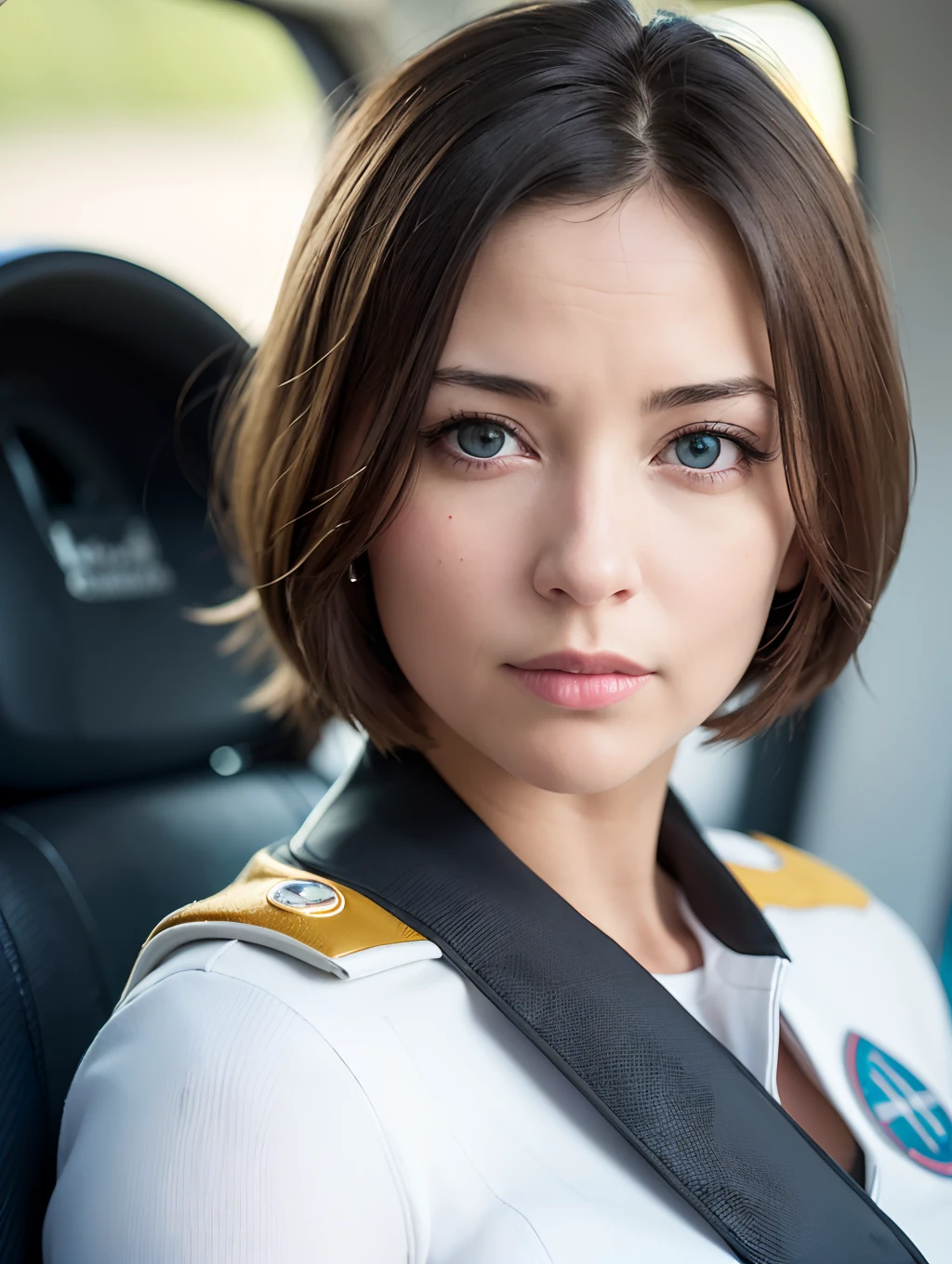 woman,air plane pilot,detailed cockpit,look at camera,star wars pod,wear a helmet(masterpiece), (realistic), (photorealistic: 1.2), (raw photo: 1.2), (best quality: 1.2), (detailed face: 1.4), (beautiful detailed eyes: 1.2), (detailed hair)