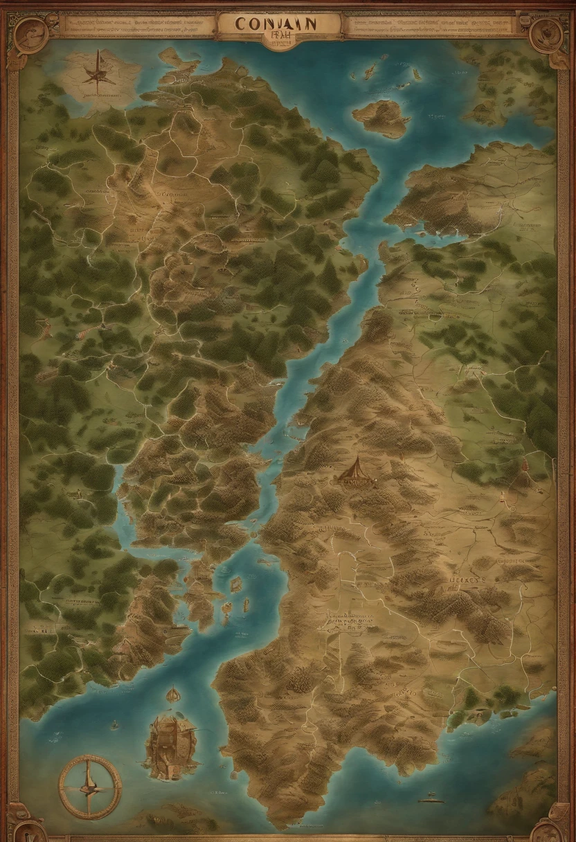 Mapa hiper-realista da Era Hiboriana de Conan,todos continente hiboriano em 3d
