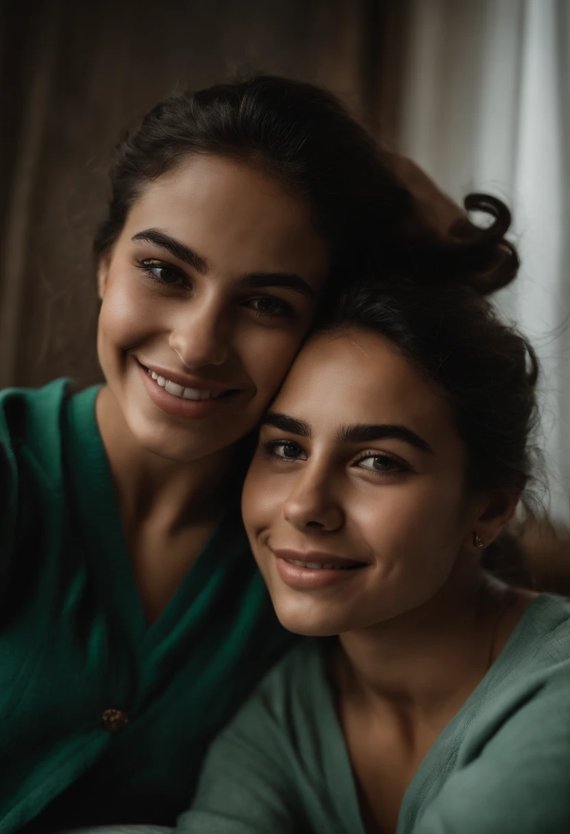 Por favor, Describes in detail a high-quality image depicting a 19-year-old Latina girl. The image appears to be a selfie taken by the young woman herself in her room in Bogotá. En la imagen, The girl radiates joy and confidence, with a smiling expression and striking green eyes that accentuate her beauty. Su cabello largo y sedoso cae con gracia sobre sus hombros. Ella luce un escote que resalta su busto, y su cuerpo se muestra bien definido, which reflects his dedication to the care of his figure. Every detail of the room is highlighted in high definition, desde los colores de las paredes hasta los objetos personales que la rodean, which adds depth and context to the scene. The image captures an intimate and authentic moment of the young woman in her personal sanctuary in Bogotá, selfie