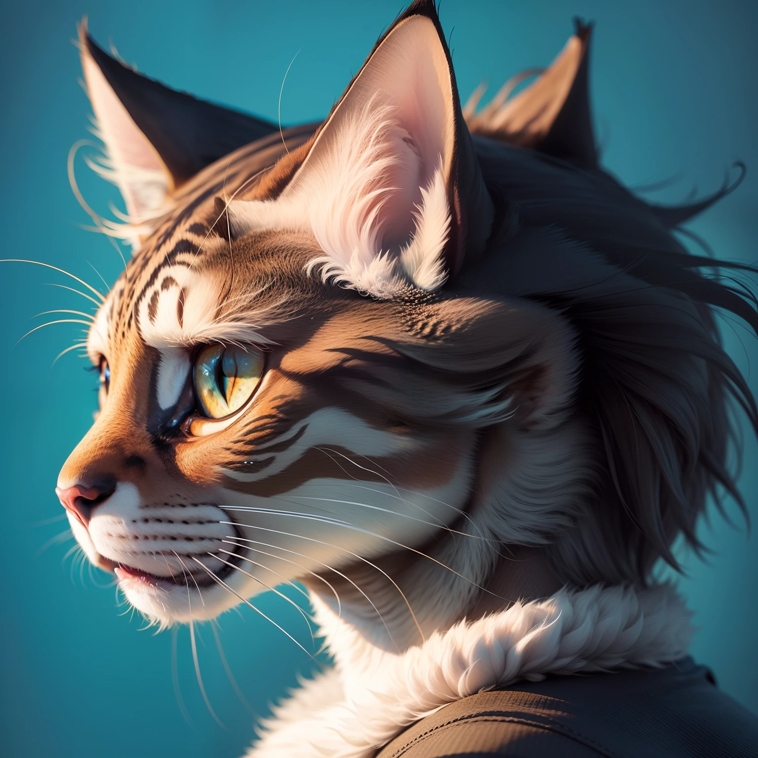 Imagem de gato humanoide de perfil, manga-style