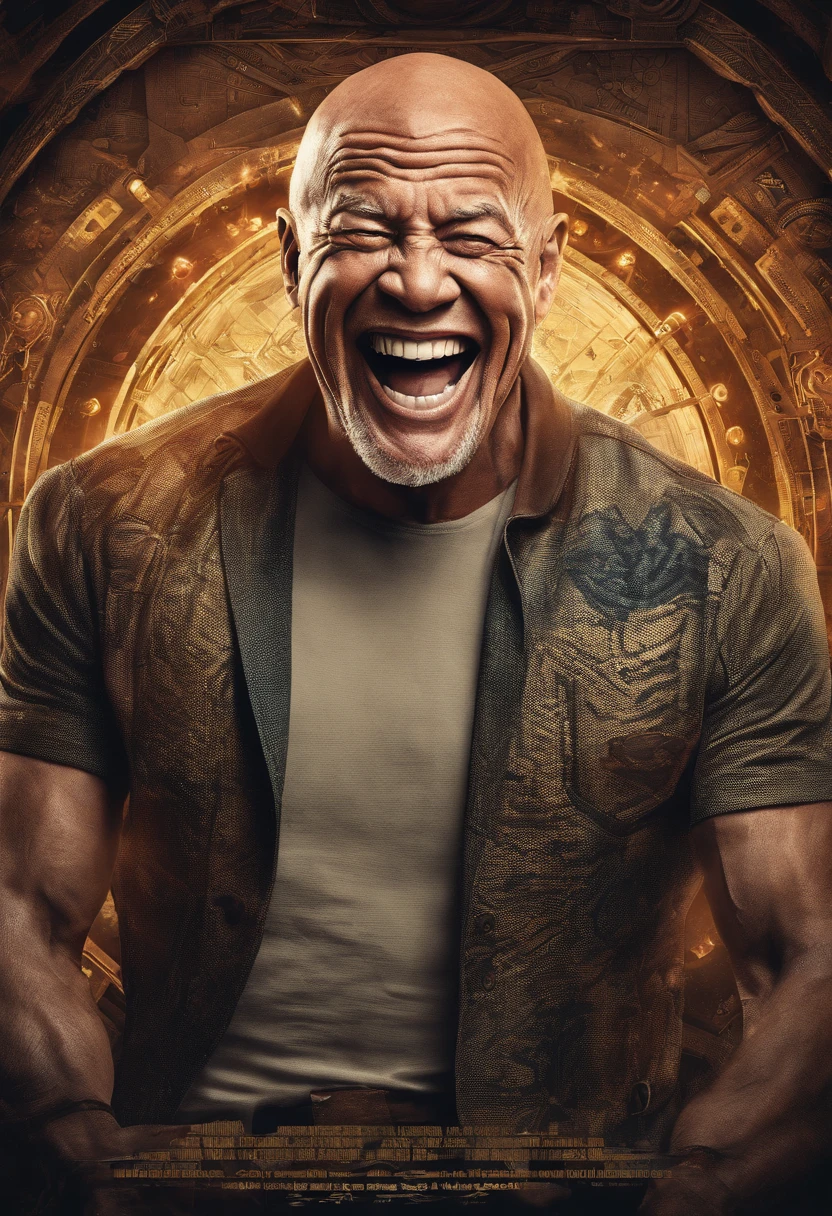 a portrait of a laughing, toxic, muscle, god, elder, (hdr:1.28), bald, hyperdetailed, cinematic, warm lights, intricate details, hyperrealistic, dark radial background, (muted colors:1.38), (neutral colors:1.2)