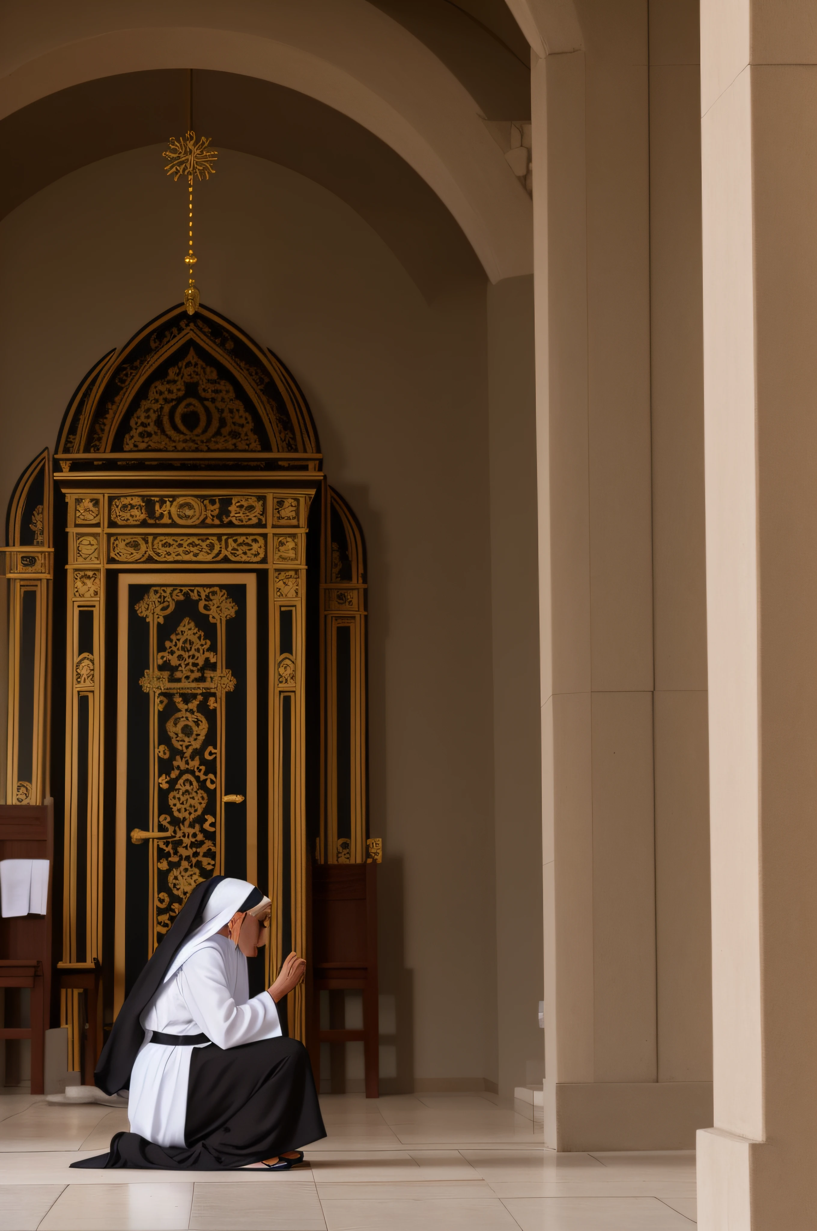 A nun prays in the temple