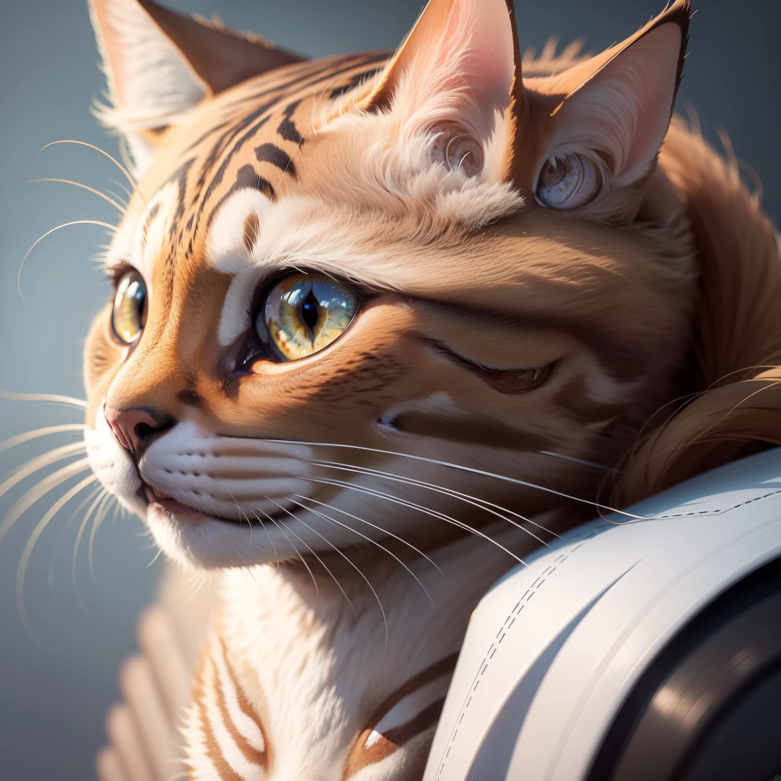 Imagem de gato humanoide de perfil, manga-style pouco realista