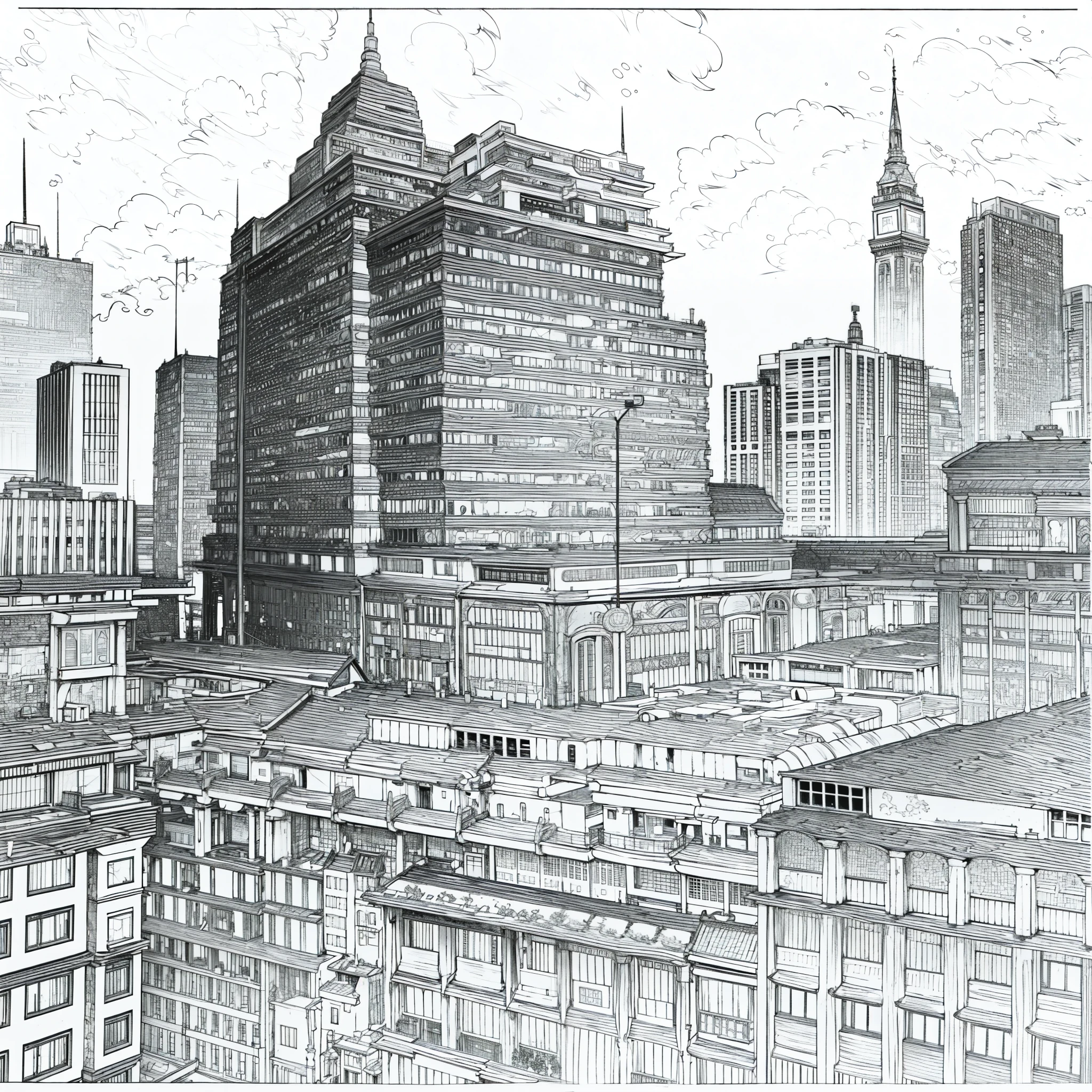 Manga background, Buildings, vista frontal, melhor qualidade