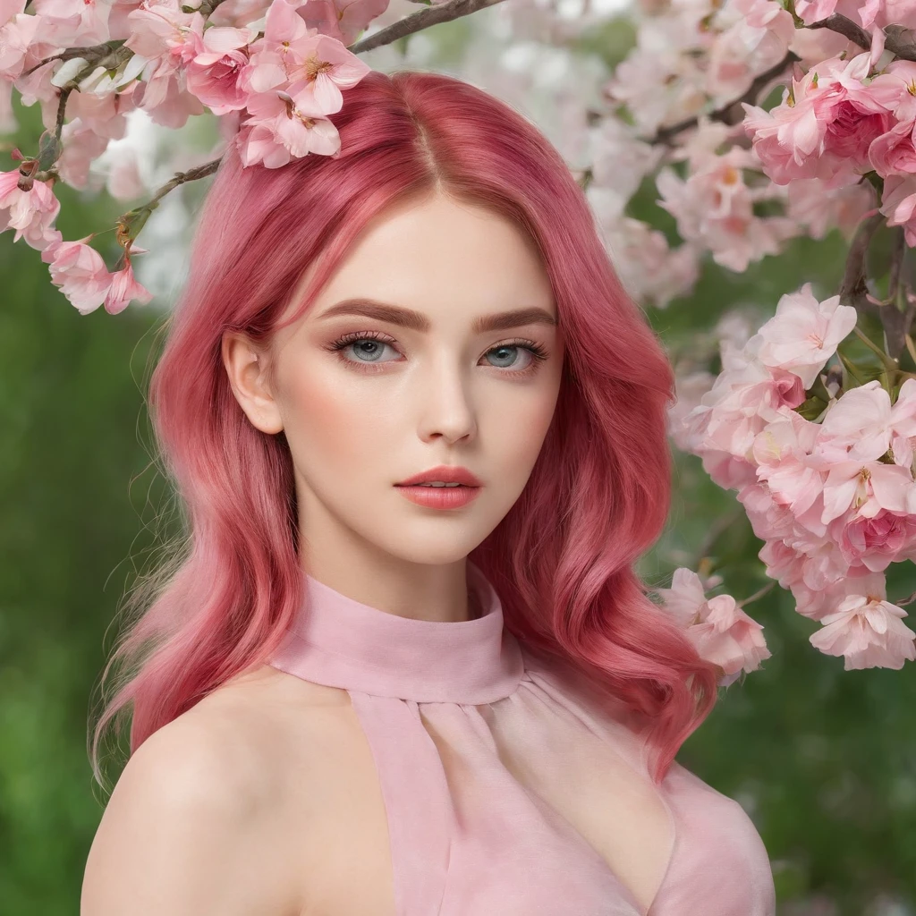 (best quality,highres,masterpiece:1.2),spring outfit,colorful hair,En plein air,magazine cover,upper body focus,beautiful detailed eyes,long eyelashes,rosy cheeks,dewy skin,loose and flowing hair,elegant posture,soft lighting, vibrant colors,joyful expression,floral background