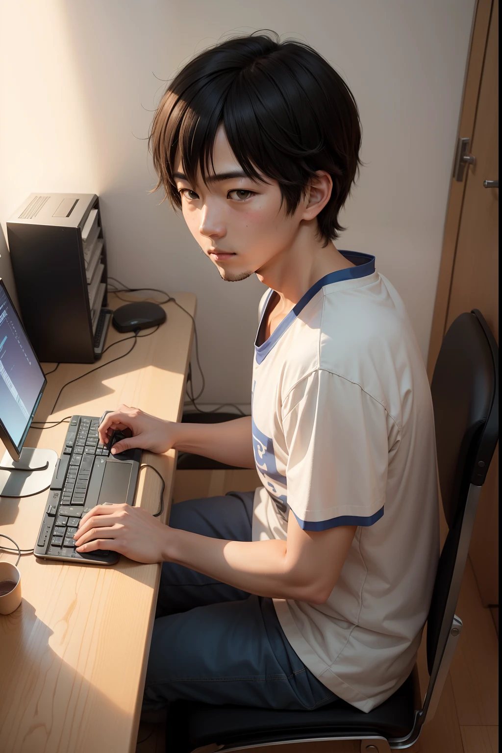 programmer, japanese, anime style, student