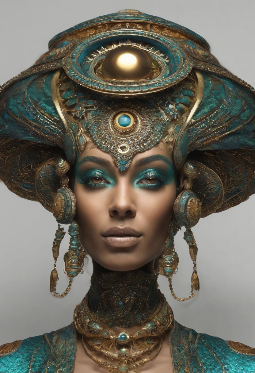 Create a colorful and detailed image of the face of an extraterrestrial with unique and expressive features. The extraterrestrial must look friendly and with some humanoid resemblance. Certifique-se de incluir elementos como olhos, boca, orelhas pontudas e ombros. It is not necessary to create the whole body. Ele veste uma roupa justa prateada. Use colors that suggest an extraterrestrial environment and an atmosphere of mystery. The result should be an image that sparks imagination and curiosity.