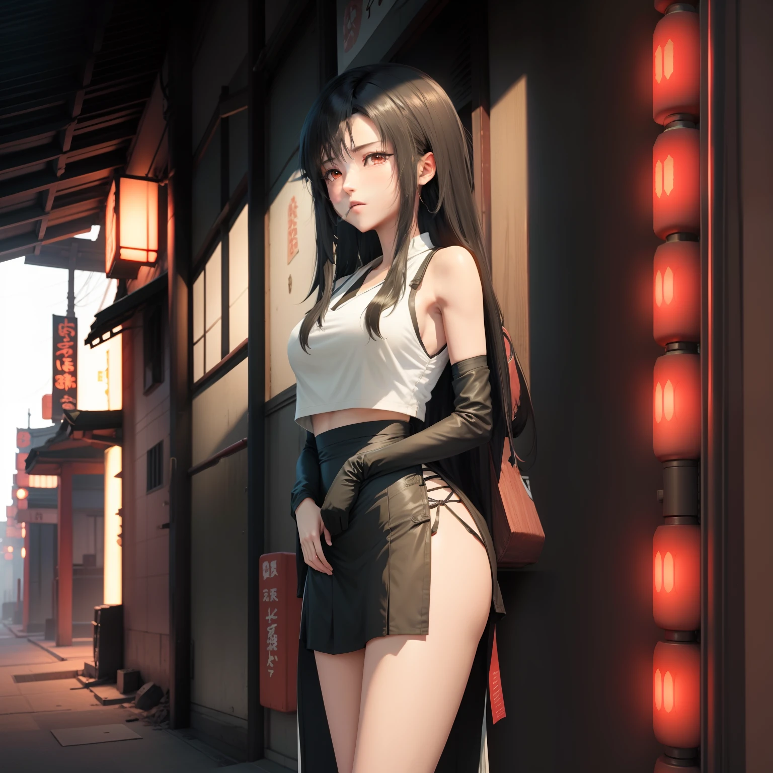 the girl with black hair，orthofacial，A half body，Smoking，Japanese anime，today