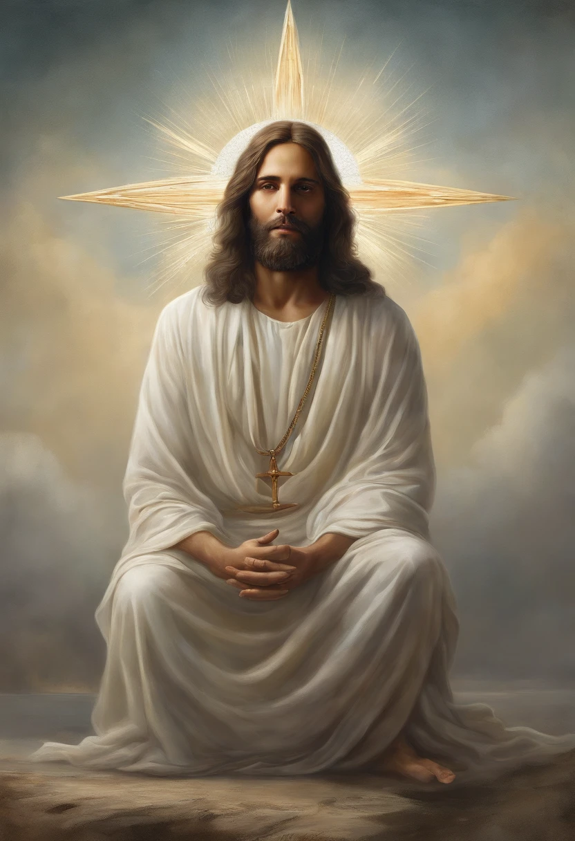Jesus Cristo, kneeling praying to the heavens, diante de um orisonte lindo, com o sol se pondo, in connection with the divine, foto retrato, Directed by: Drew Tucker, Directed by: Adam Marczyński, Directed by: Alexandre Kucharsky, Directed by: Gavin Nolan, Surrealismo 8K, Directed by: Jason Felix, Yuri Shwedoff e Tom Bagshaw, arte ilustrativa, Estilo Erik Johansson