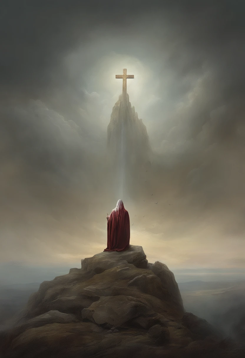 Jesus Cristo, kneeling praying to the heavens, diante de um orisonte lindo, com o sol se pondo, in connection with the divine, foto retrato, Directed by: Drew Tucker, Directed by: Adam Marczyński, Directed by: Alexandre Kucharsky, Directed by: Gavin Nolan, Surrealismo 8K, Directed by: Jason Felix, Yuri Shwedoff e Tom Bagshaw, arte ilustrativa, Estilo Erik Johansson