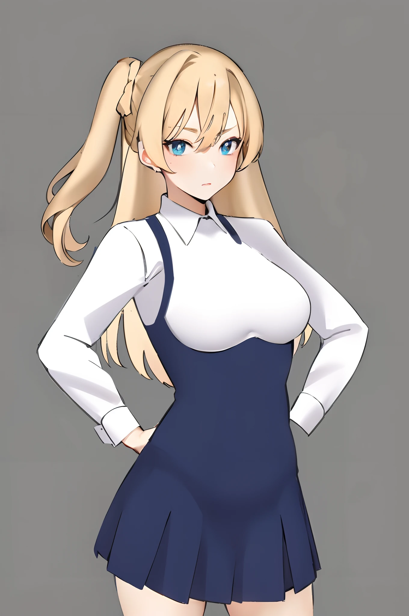 anime girl in a school uniform with a ponytail and a white shirt, **** in dress, artoria pendragon, anime moe artstyle, small curvy ****, ecchi anime style, rena nounen style 3/4, blonde anime girl with long hair, cel - shaded art style, realistic schoolgirl, marin kitagawa fanart, female anime character