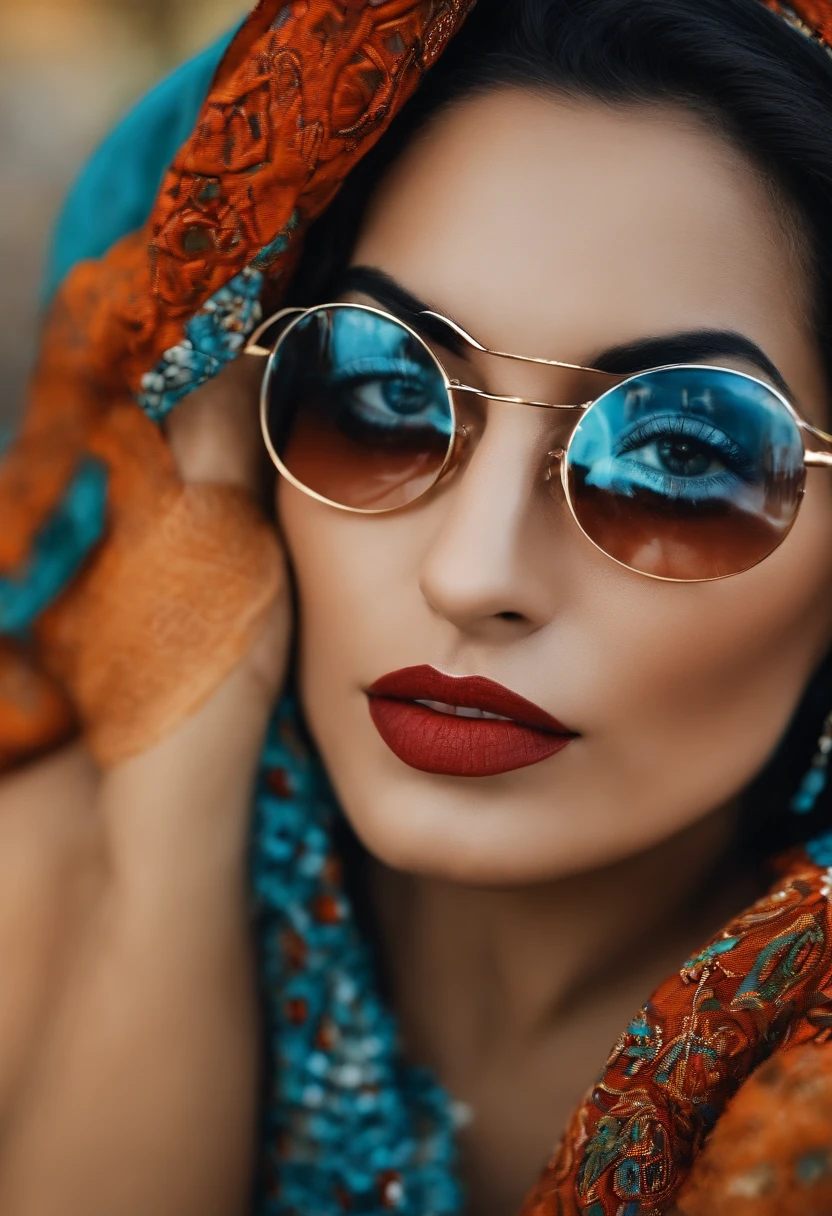 retrato de uma mulher loura, olhos azuis e orelhas com pontas.