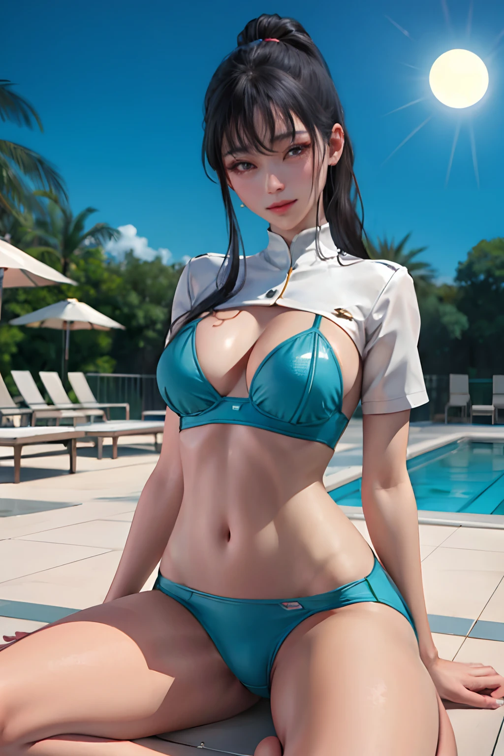 Real Images、(masterpiece:1.2、top-quality)、Lady 1、独奏、Poolside in summer、Stand kneeling、Ultra mini skirt、Light blue skirt、Open her legs,full open legs,White panty、Wet and dripping white shorts、sexy underwear、skirts that are too short、Physical education sitting、M-shaped legs、Beautiful calves、Beautiful ponytail、Beautiful、Beautiful udder、Beautiful camel toe、Beautiful waki、sexy smiling、Open legs,summer clothing、shortsleeves、itchy、reach、3When the moon、Cabin Crew、Open legs,poneyTail、校服、Cleaning up after sex、a miniskirt、White panty、camel's toe、Planes、Pink blouse、Services for passengers、water dripping、Wet、Provision of safety instructions、Response to emergencies、bangss、(Glossy skin:1.15)、