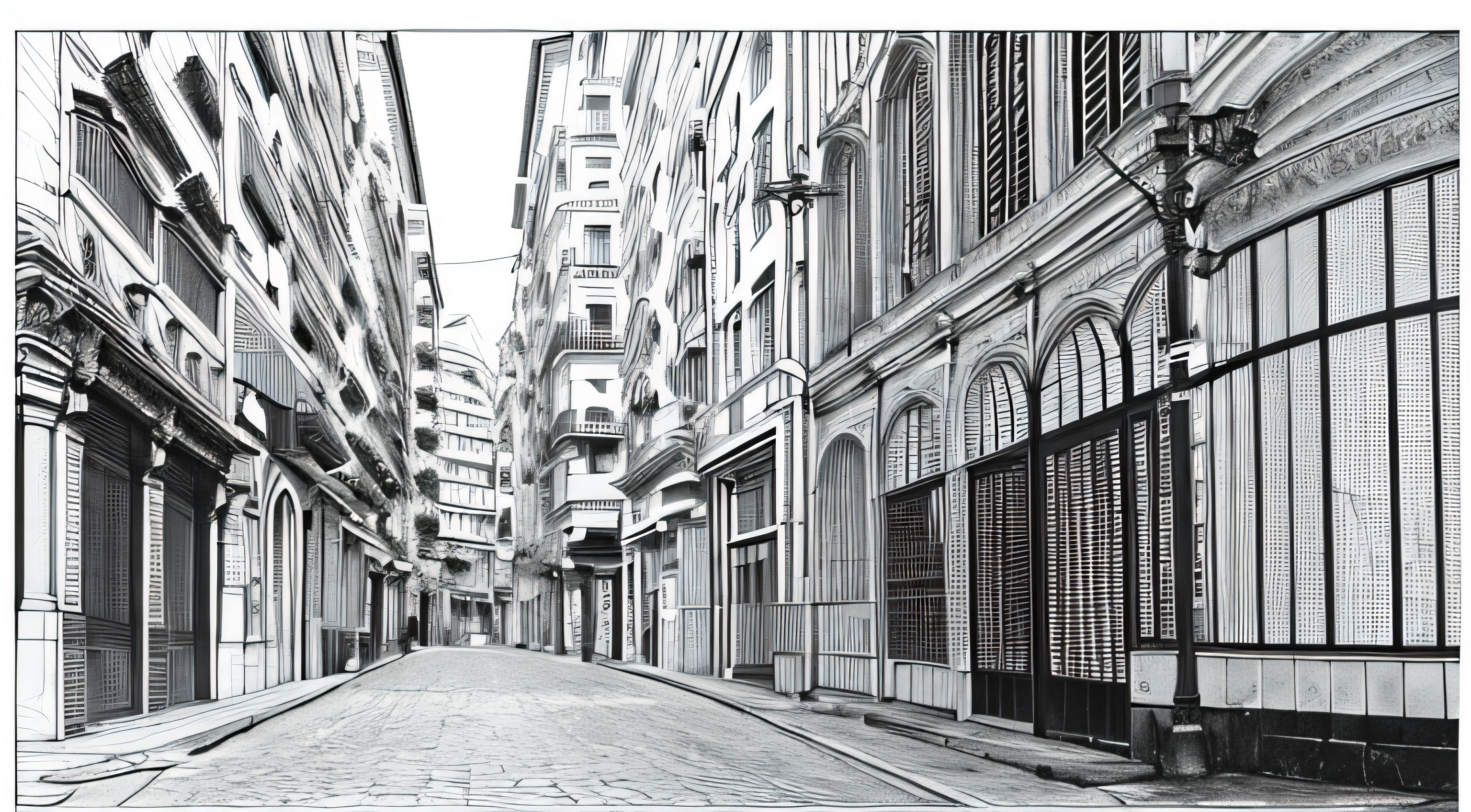 obra prima, qualidade superior, uma rua, monocromatic, desenho de linhas、