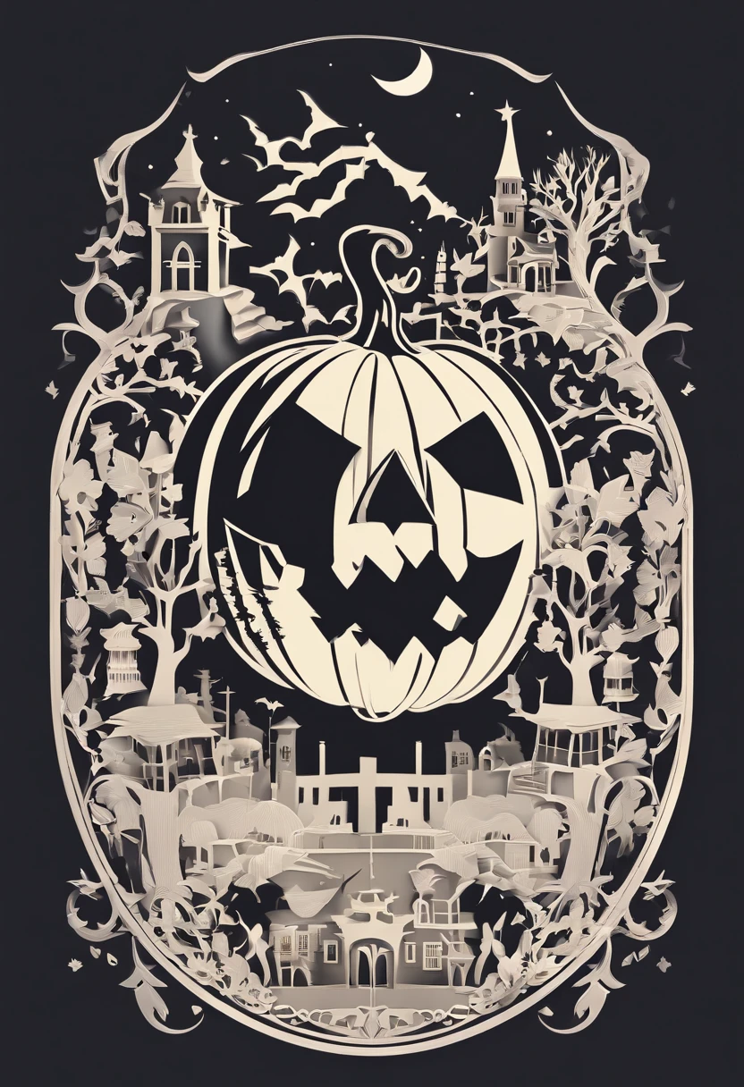 halloween t-shirt logo sticker with pumpkin,boo, skull,witch,moon,bat,broom,illustration