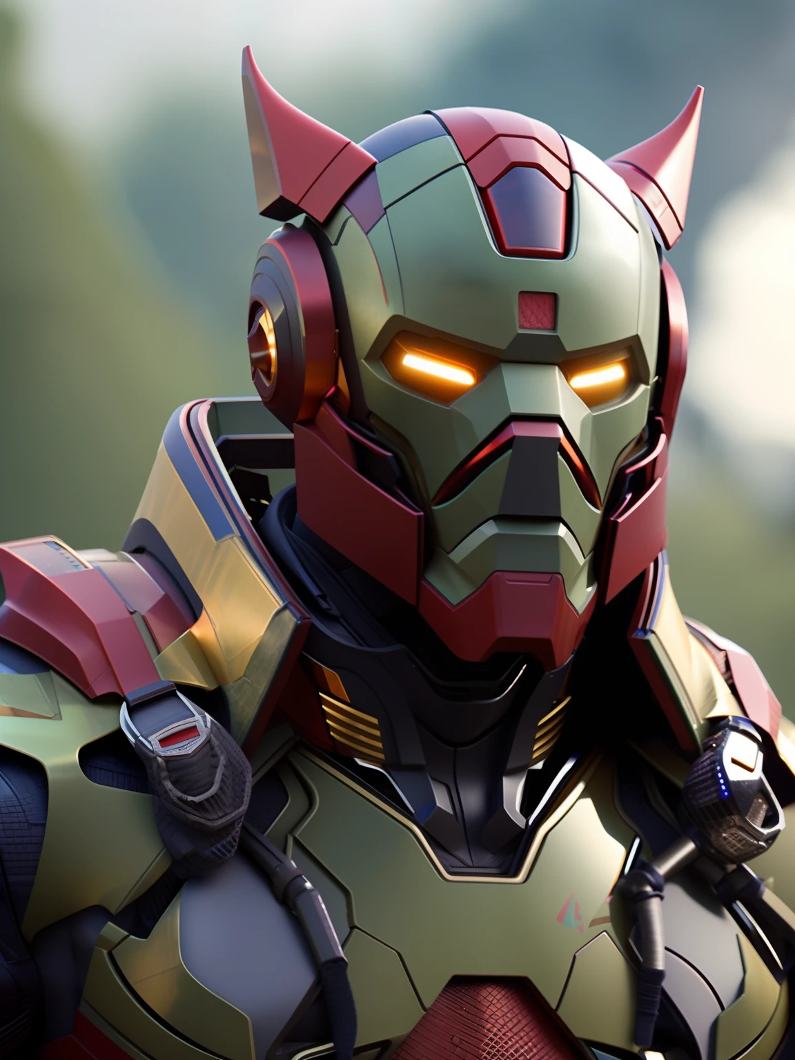 fking_scifi, award-winning photo portrait of a werecreature werewolf wolf, wearing a ironman armor, forest swamp mangrove trees background, large head, intricate details
