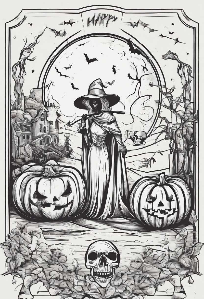 halloween t-shirt logo sticker with pumpkin,boo, skull,witch,moon,bat,broom,illustration