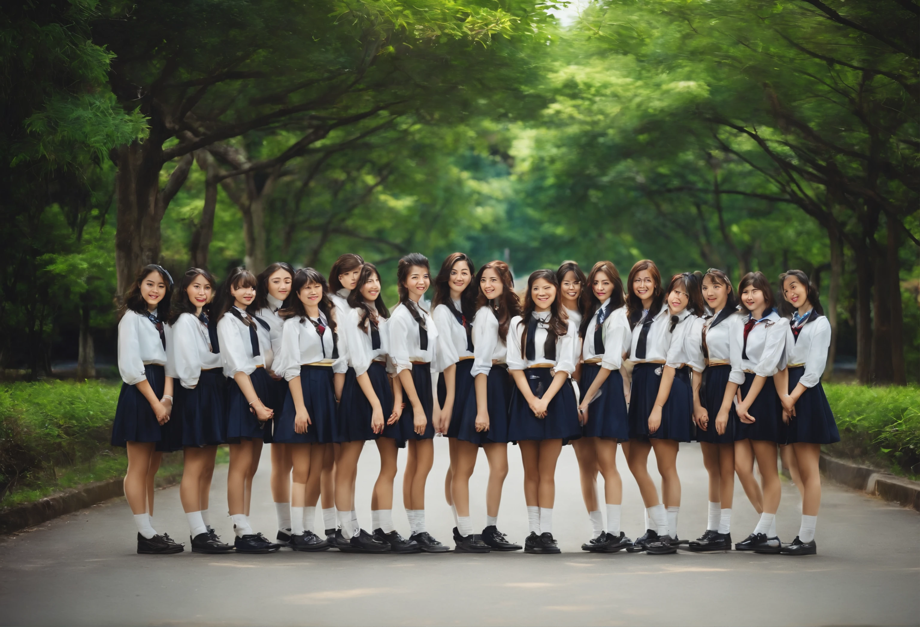 Cute High School Girl 校服 A dark-haired 40 people in group photograph Retro shades